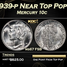 1939-p Mercury Dime Near Top Pop 10c ms67 FSB SEGS