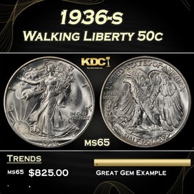 1936-s Walking Liberty Half Dollar 50c Grades ms65