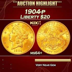 1904-p Gold Liberty Double Eagle $20 ms64+ USCG