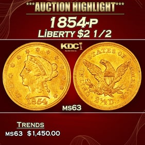 1854-p Gold Liberty Quarter Eagle $2 1/2 ms63 USCG
