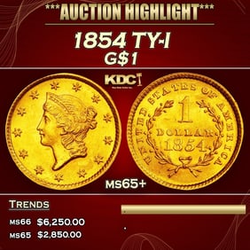1854 Gold Dollar TY-I $1 ms65+ SEGS