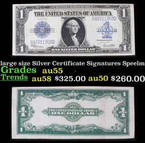 1923 $1 large size Silver Certificate Grades Choice AU Signatures Speelman/White