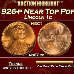 1926-p Lincoln Cent Near Top Pop! 1c ms67 rd SEGS
