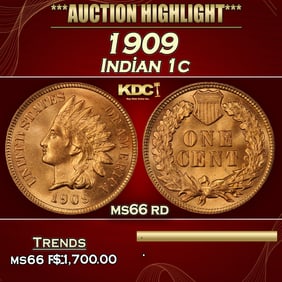 1909 Indian Cent 1c ms66 rd SEGS