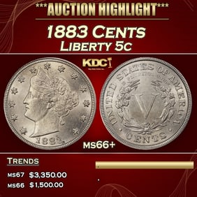 1883 Cents Liberty Nickel 5c ms66+ SEGS