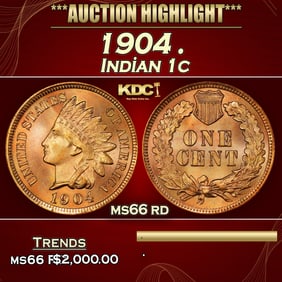 1904 Indian Cent . 1c ms66 rd SEGS