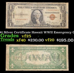 1935A $1 Silver Certificate Hawaii WWII Emergency Currency Grades vf+