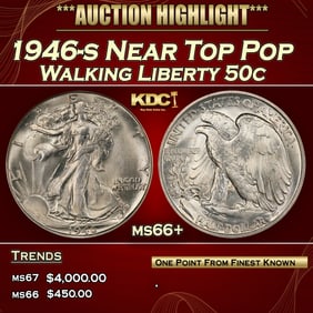 1946-s Walking Liberty Half Dollar Near Top Pop 50c ms66+ SEGS