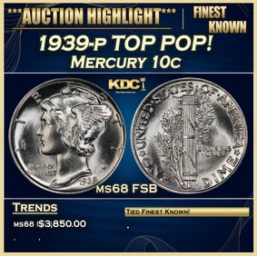 1939-p Mercury Dime TOP POP! 10c ms68 FSB SEGS