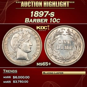1897-s Barber Dime 10c ms65+ SEGS