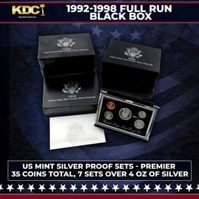 1992-1998 Full Run US Mint Premier Silver Proof Sets - 35 Coins Total, 7 Sets Over 4oz Of Pure