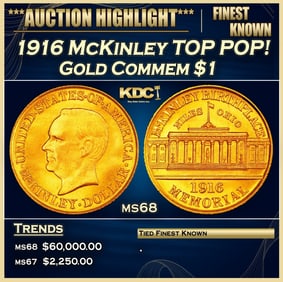1916 McKinley Gold Commem Dollar TOP POP! 1 ms68 SEGS