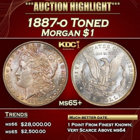 1887-o Morgan Dollar Toned $1 ms65+ SEGS
