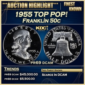 1955 Proof Franklin Half Dollar TOP POP! 50c pr69 dcam SEGS