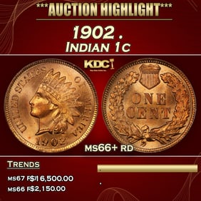 1902 Indian Cent . 1c ms66+ rd SEGS
