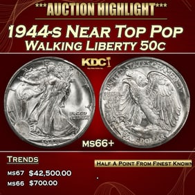 1944-s Walking Liberty Half Dollar Near Top Pop 50c ms66+ SEGS