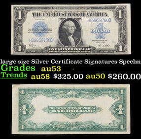 1923 $1 large size Silver Certificate Grades Select AU Signatures Speelman/White