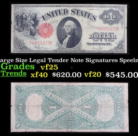 1917 $1 Large Size Legal Tender Note Grades vf+ Signatures Speelman/White