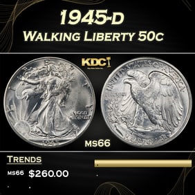 1945-d Walking Liberty Half Dollar 50c Grades ms66