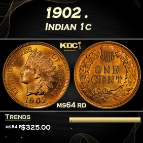 1902 Indian Cent . 1c Grades ms64 rd