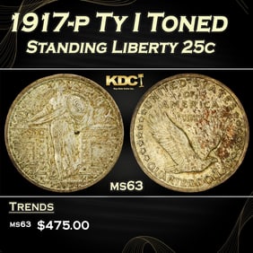 1917-p Ty I Standing Liberty Quarter Toned 25c Grades ms63