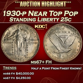 1930-p Standing Liberty Quarter Near Top Pop 25c ms67+ FH SEGS