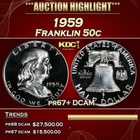 1959 Proof Franklin Half Dollar 50c pr67+ DCAM SEGS