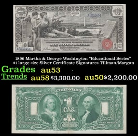 1896 $1 large size Silver Certificate Martha & George Washington "Educational Series" Grades Select
