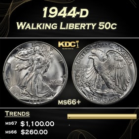 1944-d Walking Liberty Half Dollar 50c ms66+ SEGS