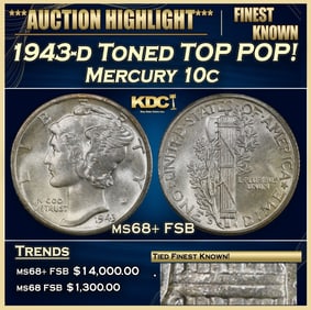 1943-d Mercury Dime Toned TOP POP! 10c ms68+ FSB SEGS