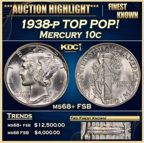 1938-p Mercury Dime TOP POP! 10c ms68+ FSB SEGS