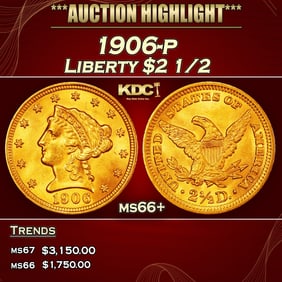 1906-p Gold Liberty Quarter Eagle $2 1/2 ms66+ SEGS