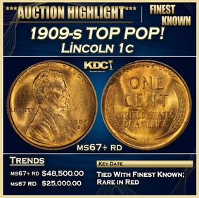 1909-s Lincoln Cent TOP POP! 1c ms67+ rd SEGS