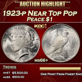 1923-p Peace Dollar Near Top Pop $1 ms66+ SEGS