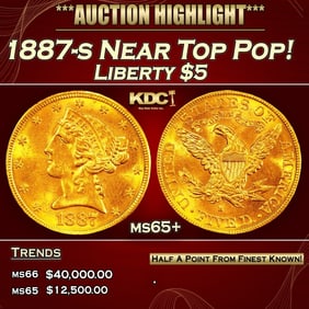 1887-s Gold Liberty Half Eagle Near Top Pop! $5 ms65+ SEGS