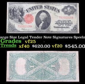 1917 $1 Large Size Legal Tender Note Grades vf+ Signatures Speelman/White
