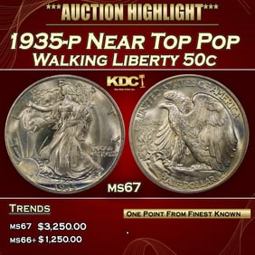 1935-p Walking Liberty Half Dollar Near Top Pop 50c ms67 SEGS
