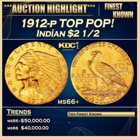 1912-p Gold Indian Quarter Eagle TOP POP! $2 1/2 ms66+ USCG