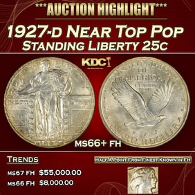 1927-d Standing Liberty Quarter Near Top Pop 25c ms66+ fh SEGS