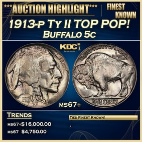 1913-p Ty II Buffalo Nickel TOP POP! 5c ms67+ SEGS