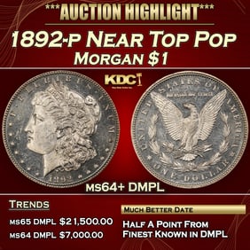 1892-p Morgan Dollar Near Top Pop $1 ms64+ DMPL SEGS