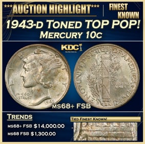 1943-d Mercury Dime Toned TOP POP! 10c ms68+ FSB SEGS
