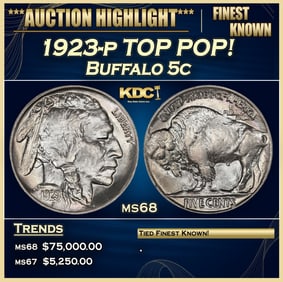 1923-p Buffalo Nickel TOP POP! 5c ms68 SEGS