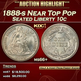 1888-s Seated Liberty Dime Near Top Pop 10c ms66+ SEGS