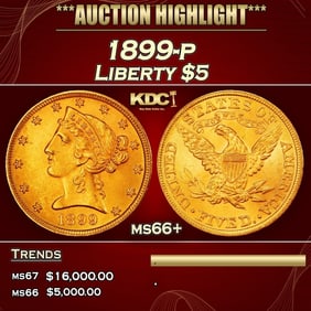 1899-p Gold Liberty Half Eagle $5 ms66+ SEGS