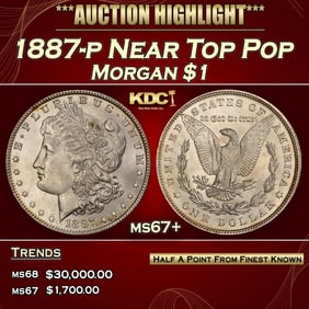 1887-p Morgan Dollar Near Top Pop $1 ms67+ SEGS