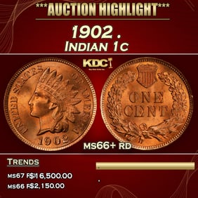 1902 Indian Cent . 1c ms66+ rd SEGS