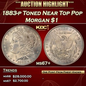 1883-p Morgan Dollar Toned Near Top Pop $1 ms67+ SEGS
