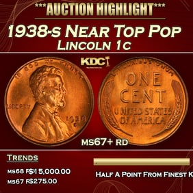 1938-s Lincoln Cent Near Top Pop 1c ms67+ rd SEGS
