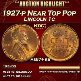 1927-p Lincoln Cent Near Top Pop 1c ms67+ rb SEGS